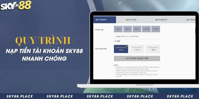 SKY88 19 Quy trình nạp tiền tài khoản Sky88 nhanh chóng