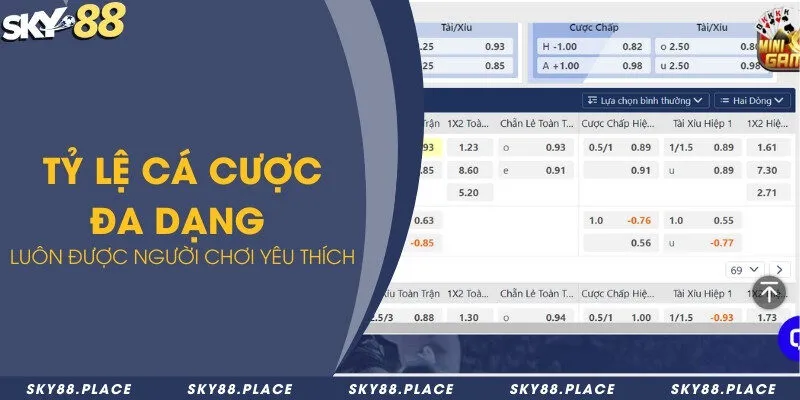 Lý do người chơi chọn nhà cái Sky88 làm điểm đến cá cược 2 Tỷ lệ cá cược đa dạng luôn được người chơi yêu thích